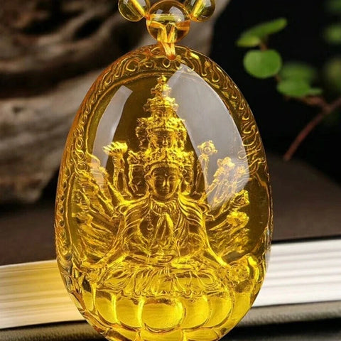 Gold Amber Guanyin Pendant-ToShay.org