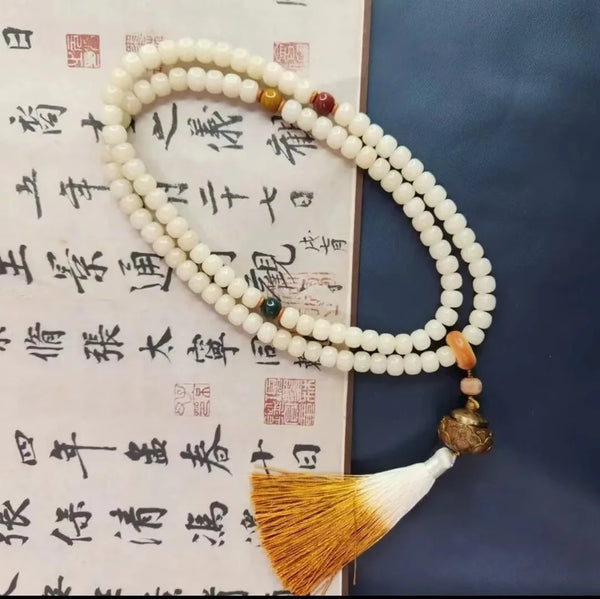 White Jade Bodhi Root Mala-ToShay.org