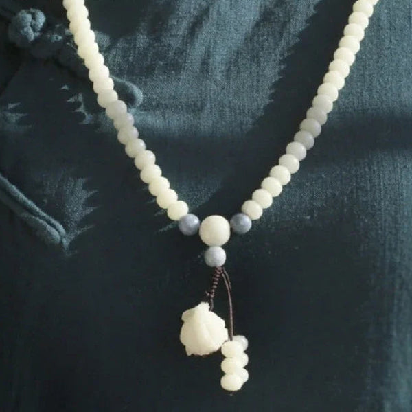 White Bodhi Root Lotus Mala-ToShay.org