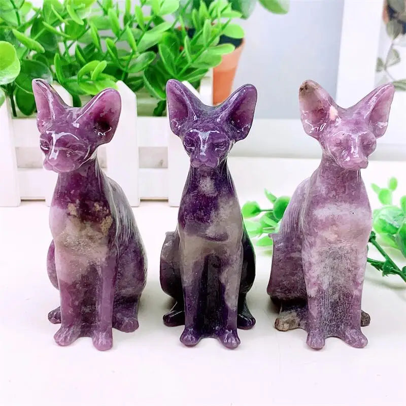 1PCS Natural Purple Mica Cartoon Cat Shaped Healing Stone Crystal Craft for Home Decoration Unique Holiday Gift-ToShay.org