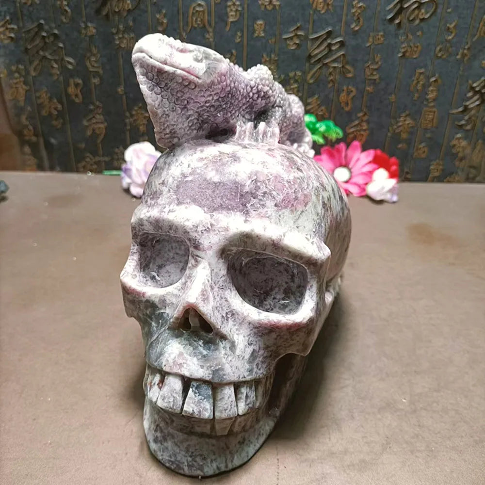 Pink Tourmaline Lizard Skull,-ToShay.org