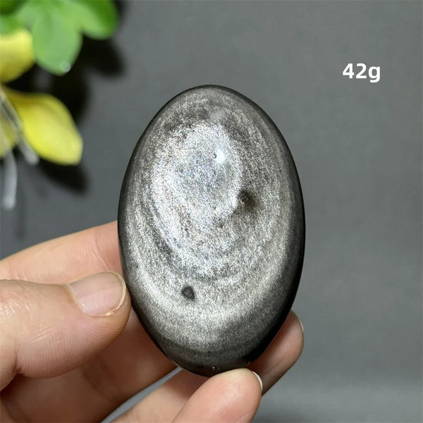 Silver Obsidian Palm Stone-ToShay.org