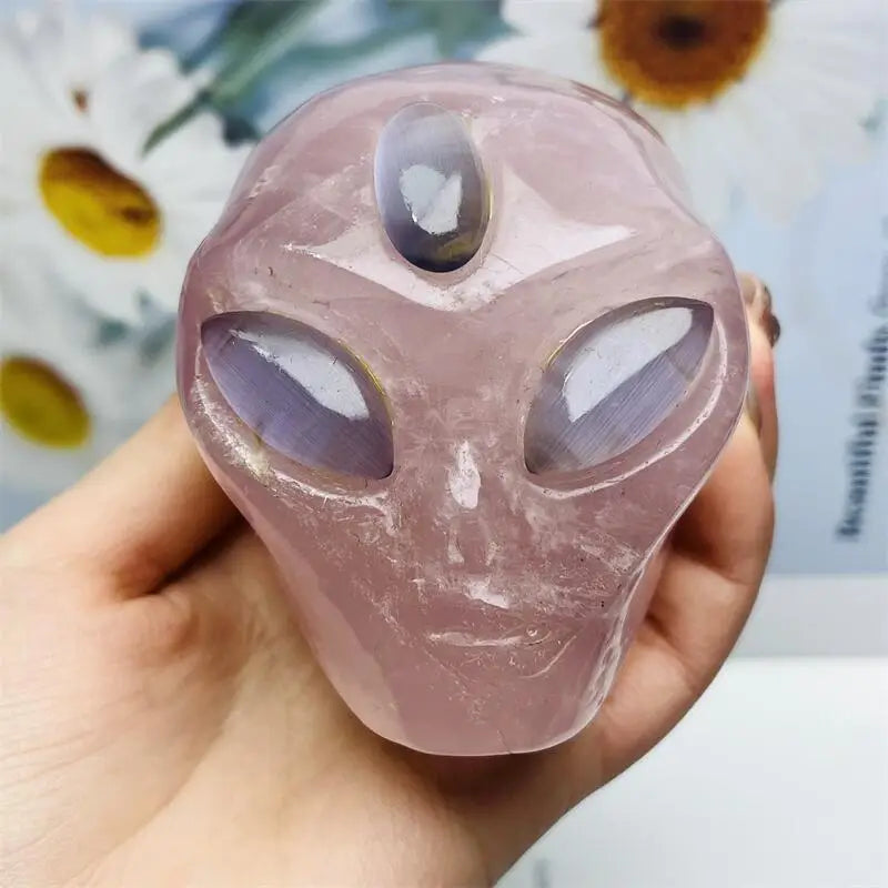 Pink Rose Quartz Alien Skull-ToShay.org
