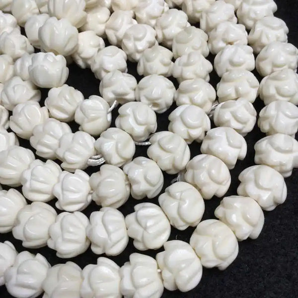White Yak Bone Lotus Beads-ToShay.org