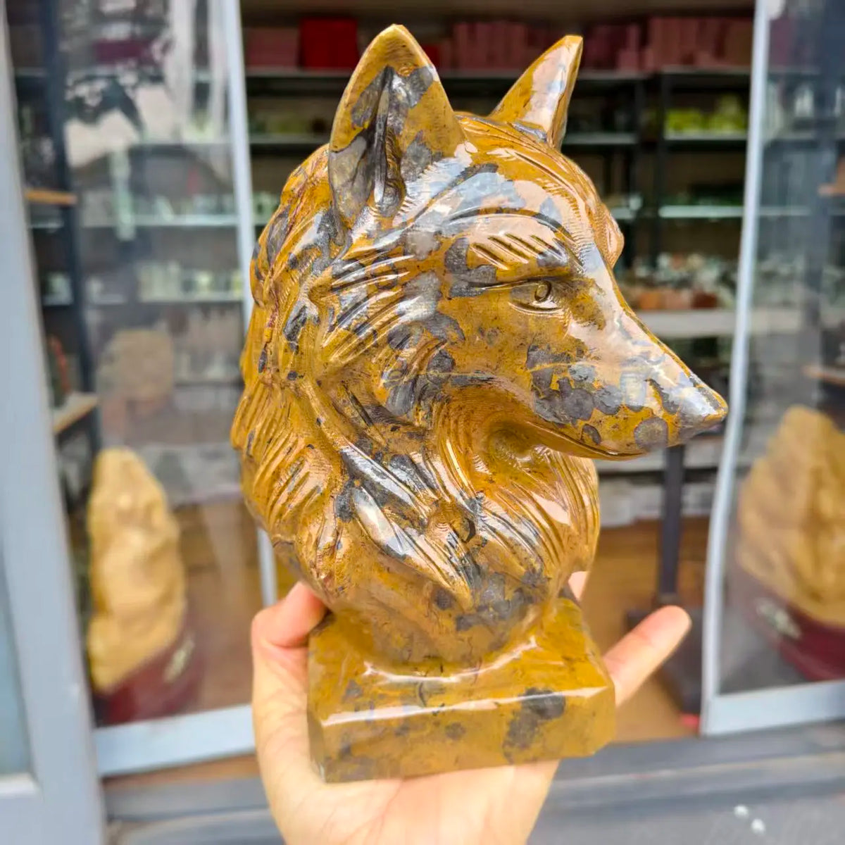 Gold Thread Stone Wolf Head-ToShay.org