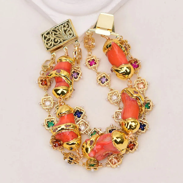 Orange Coral Crystal Bracelet-ToShay.org