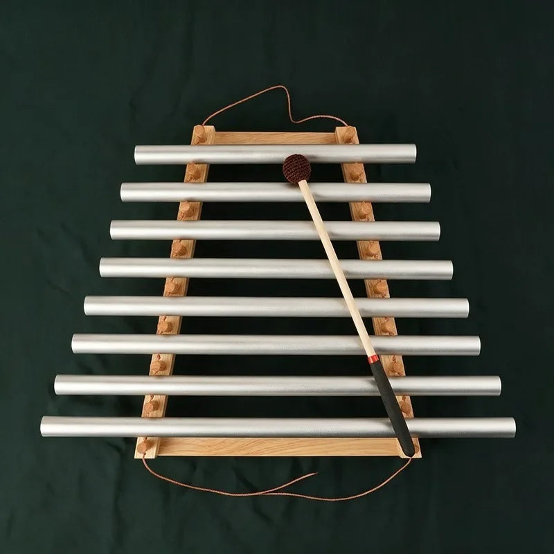 9 Tone Aluminum Alloy Sound Beam Meditation Sound Healing Wind Chime Handheld Portable Adult Hand Bells with Wooden Stand-ToShay.org