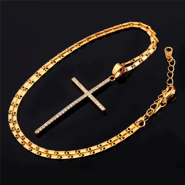 Gold Crystal Cross Necklace-ToShay.org