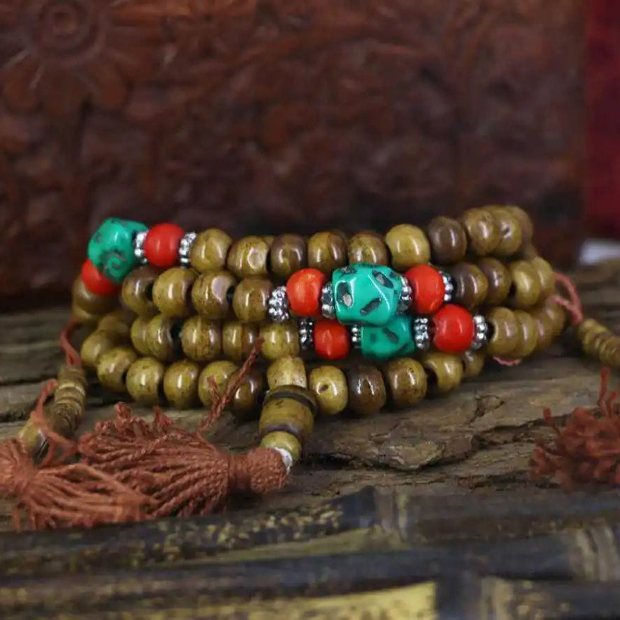 Green Yak Bone Bead Mala-ToShay.org