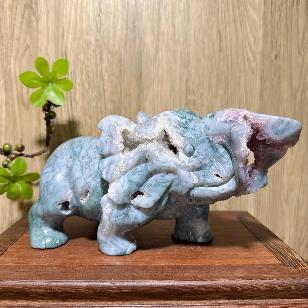 Green Moss Agate Amethyst Elephant-ToShay.org