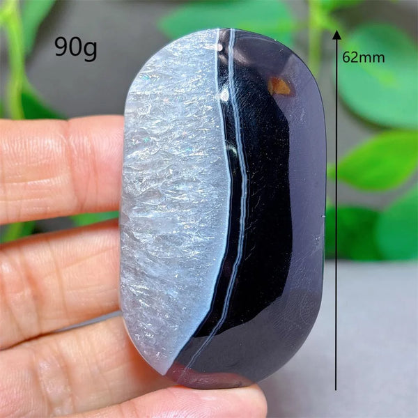 Black Silk Agate Palm Stone-ToShay.org