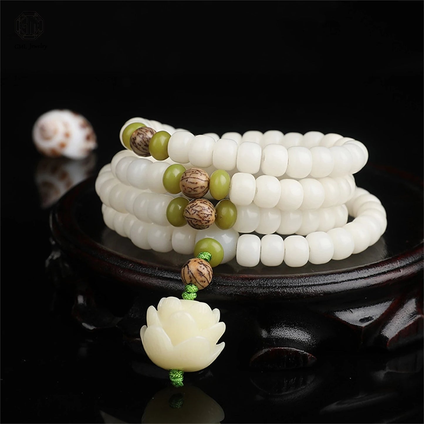 White Bodhi Seed Bead Mala-ToShay.org
