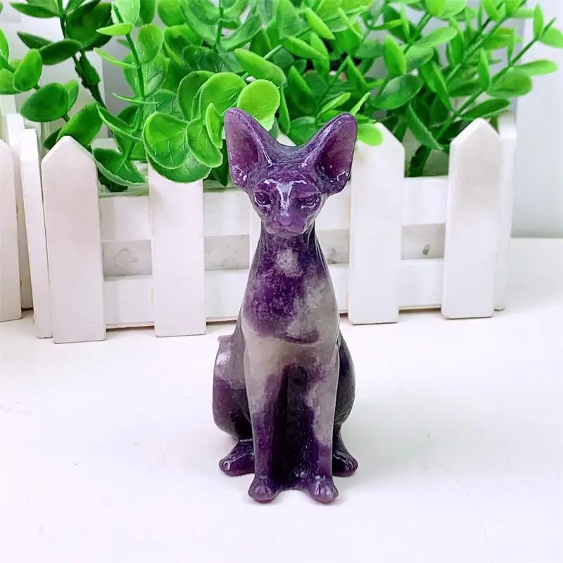 1PCS Natural Purple Mica Cartoon Cat Shaped Healing Stone Crystal Craft for Home Decoration Unique Holiday Gift-ToShay.org