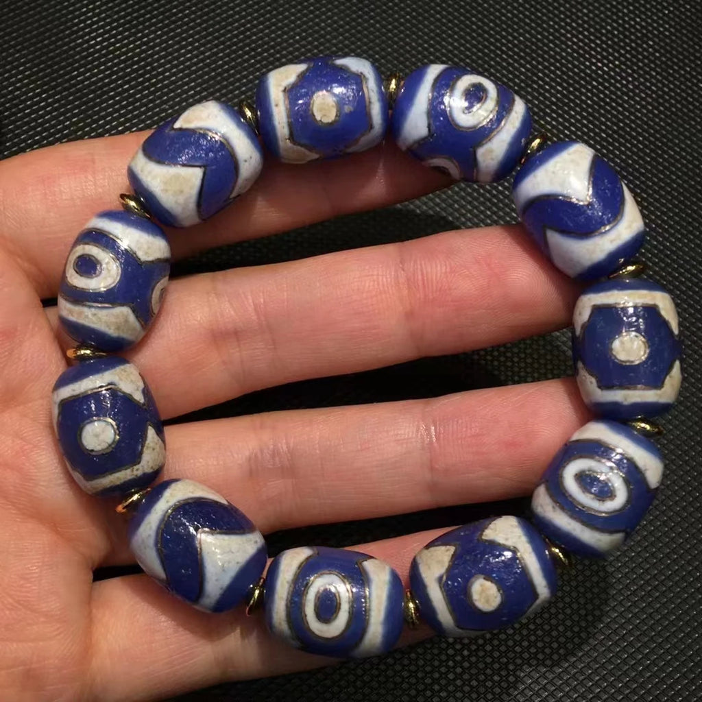 Blue Duobao Dzi Bracelet-ToShay.org