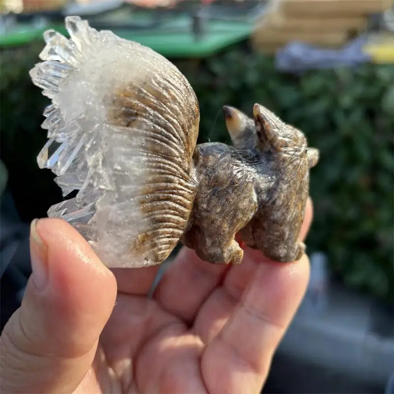 Natural Crystal Quartz Nine-tailed Fox Carving Polished Powerful Animal Statue For Home Decoration Gift 1pcs-ToShay.org
