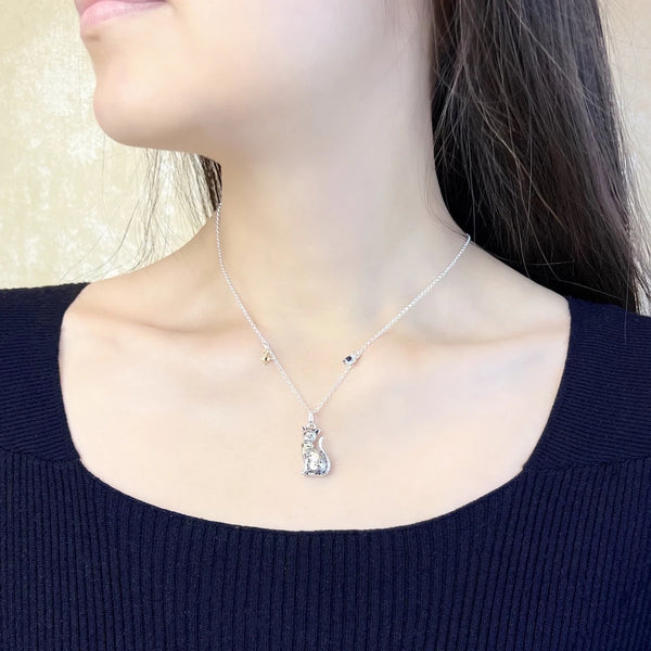 Silver Cat Pendant Necklace-ToShay.org
