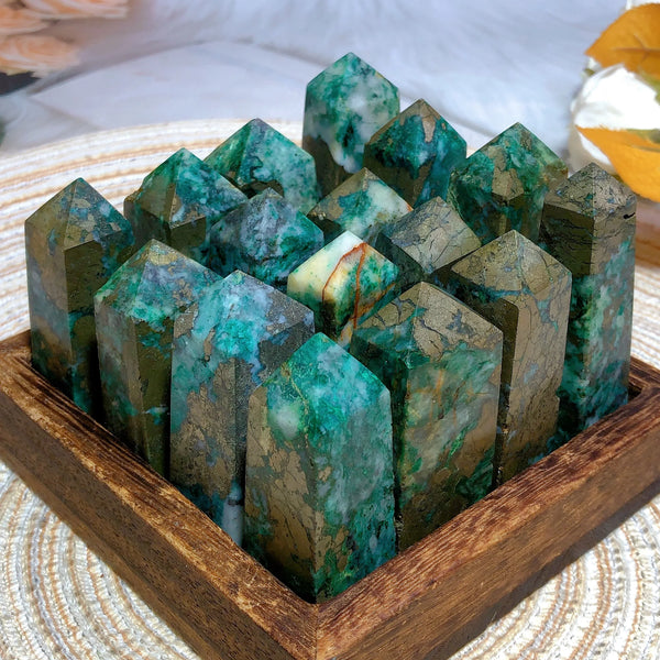 Blue Dioptase Pyrite Tower-ToShay.org