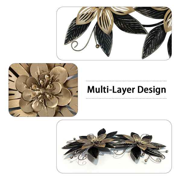 Black Gold Iron Flowers Wall Art-ToShay.org