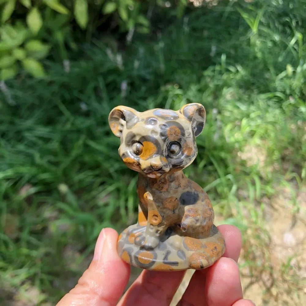 Natural Leopard-patternt Cheetah Hand Carved Cute Figurine Healing Crystal Animal Statue Reiki Stone Home Desk Decor Craft Gift-ToShay.org