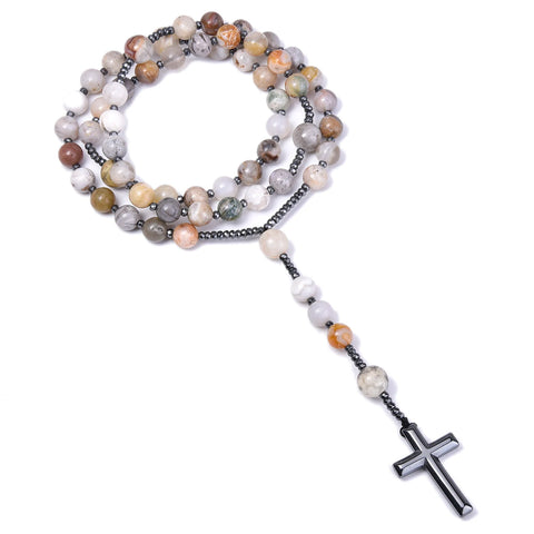 Grey Bamboo Leaf Agate Rosary-ToShay.org