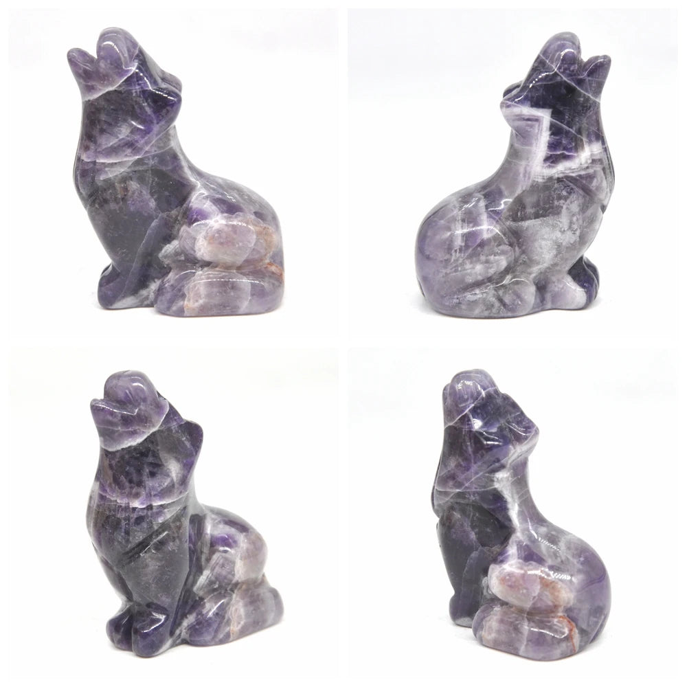 2" Wolf Statue Natural Stone Carved Figure Room Ornament Healing Crystal Reiki Animal Figurine Home Office Desktop Decoration-ToShay.org