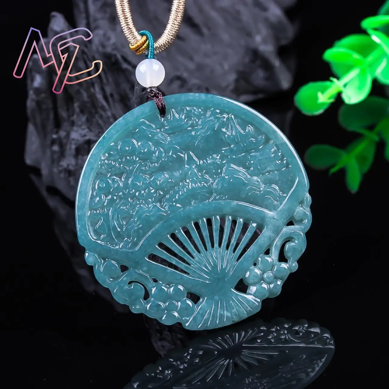 Blue Jadeite Fan Pendant-ToShay.org