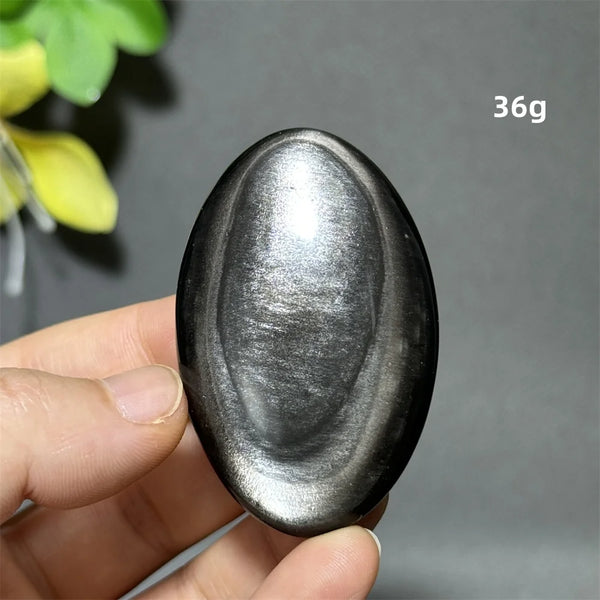 Silver Obsidian Palm Stone-ToShay.org