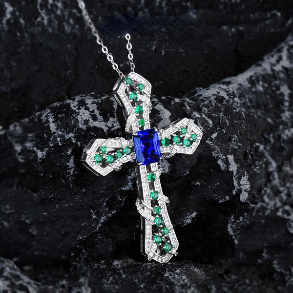 Sapphire Diamond Cross Pendant-ToShay.org