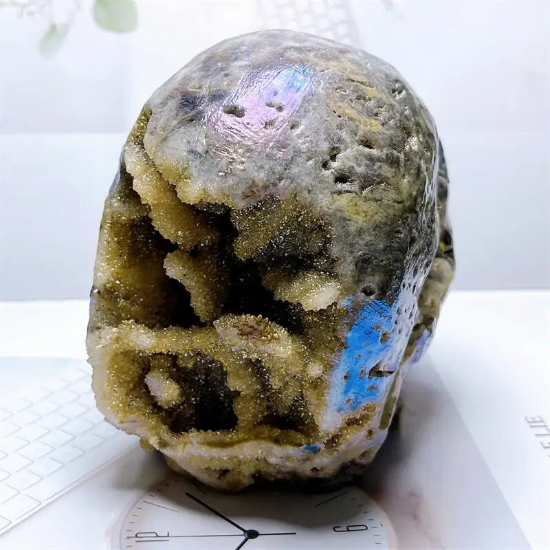 Natural Aura Sphalerite Skull Dursy Carving Reiki Healing Stones Feng Shui Craft Carved For Decor Holiday Gift 1PCS-ToShay.org