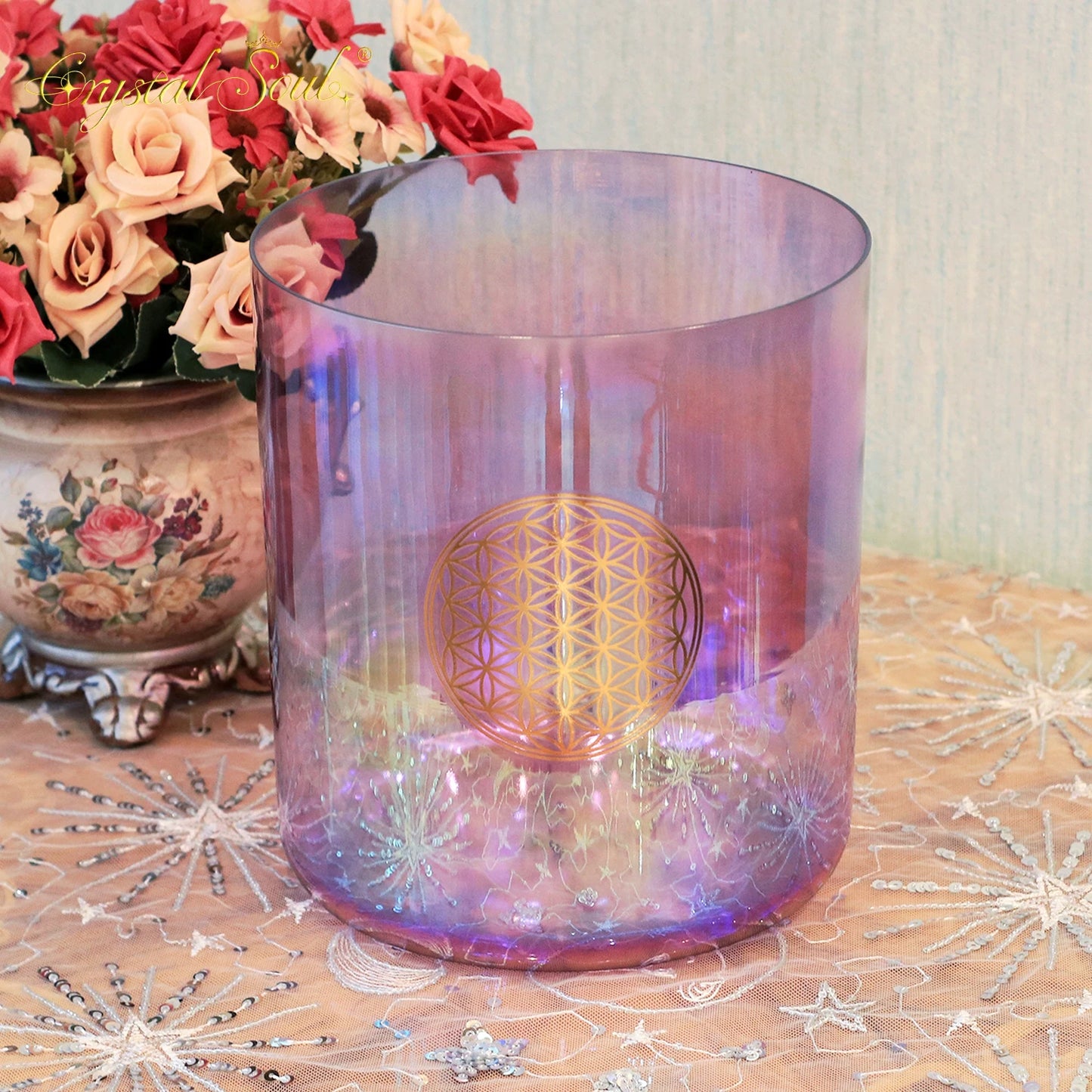Crystal Soul Clear Alchemy Crystal Bowl with Classic Purple Customized Pattern Source Factory-ToShay.org