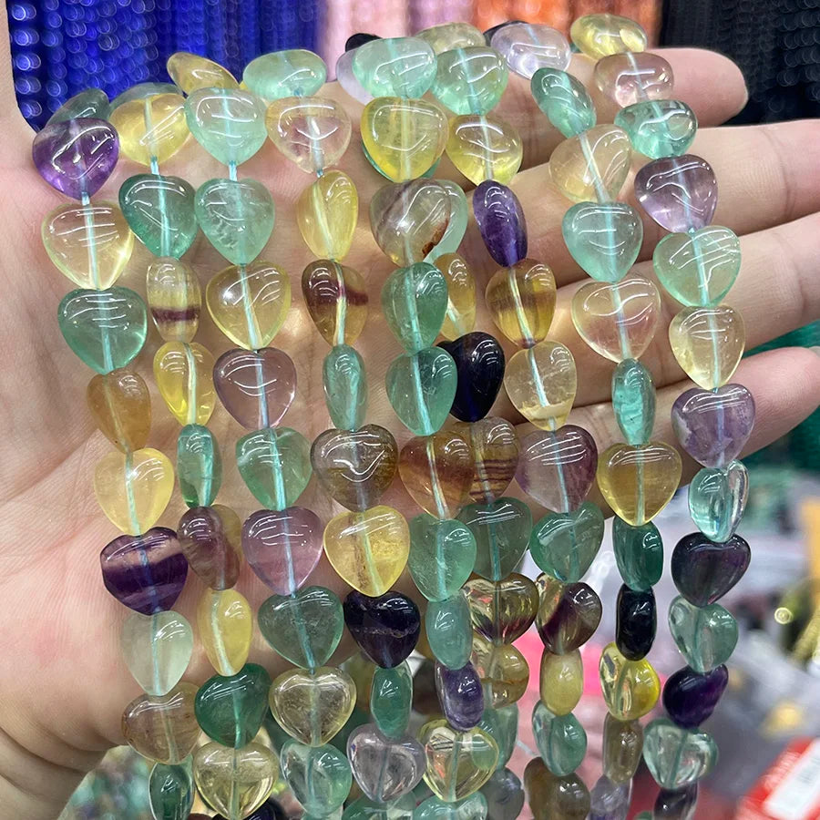 Rainbow Fluorite Heart Beads-ToShay.org