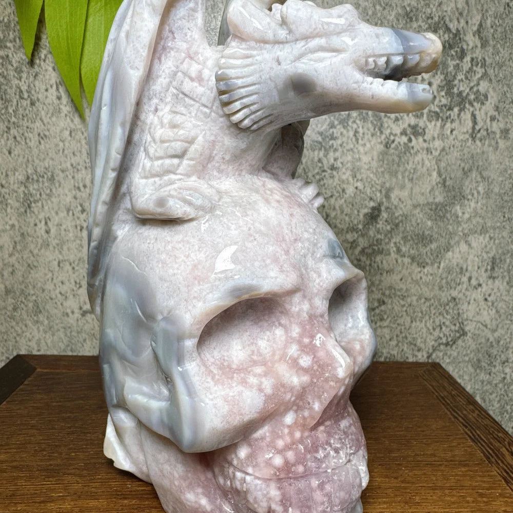 Grey Flower Agate Pterosaur Skull-ToShay.org