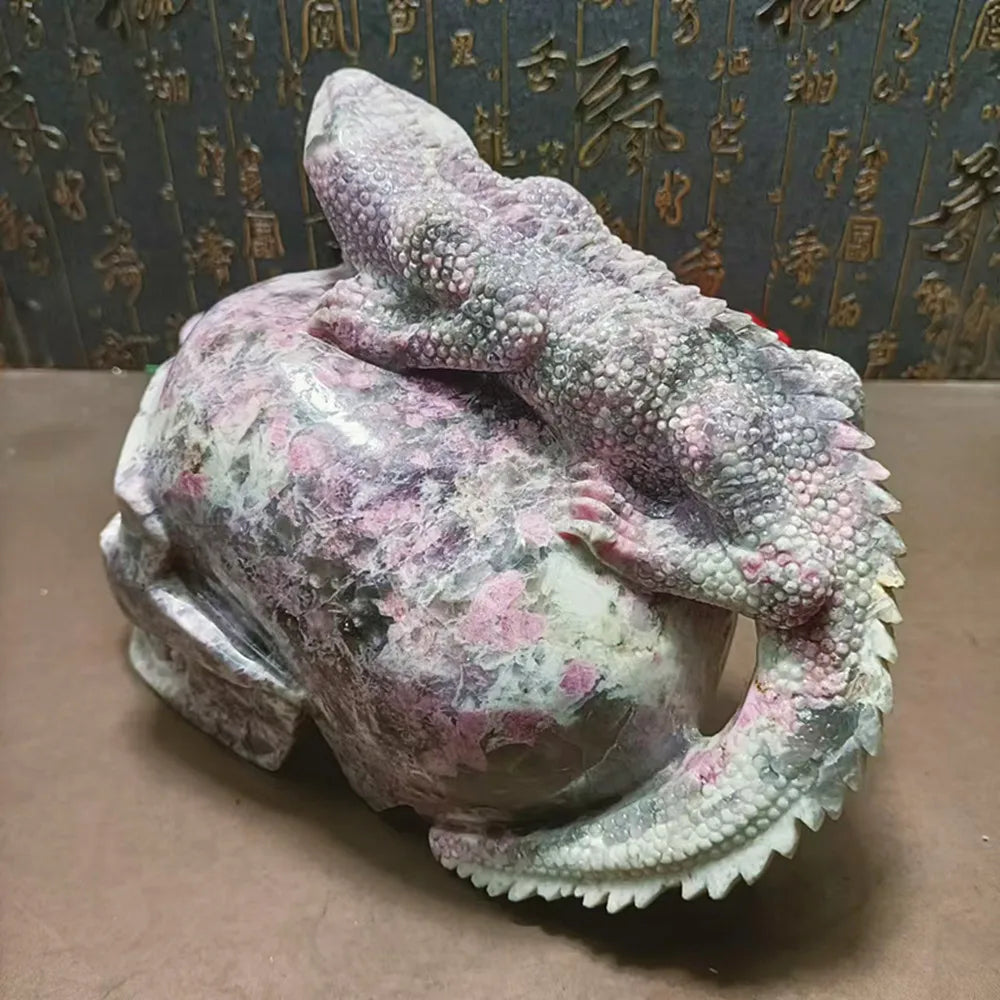Pink Tourmaline Lizard Skull,-ToShay.org