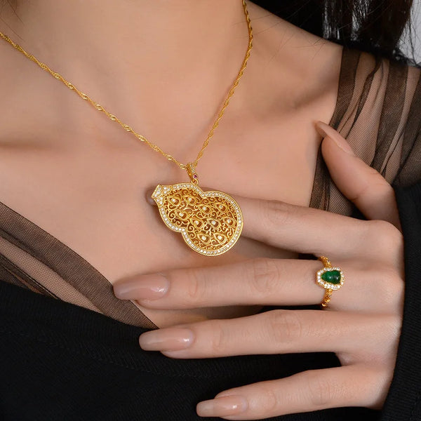 Gold Moissanite Gourd Pendant-ToShay.org