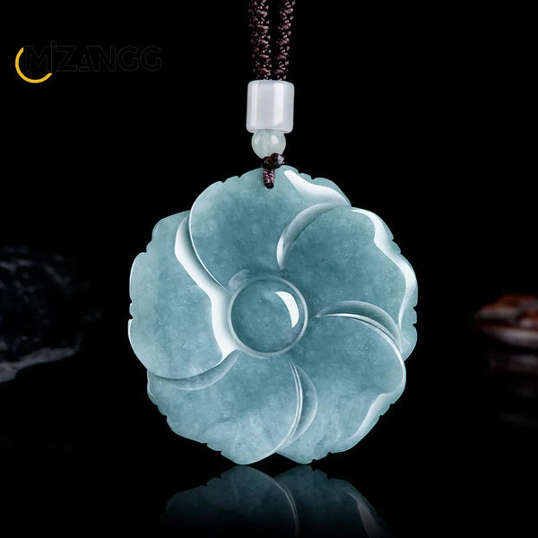 Blue Jadeite Flower Pendant-ToShay.org
