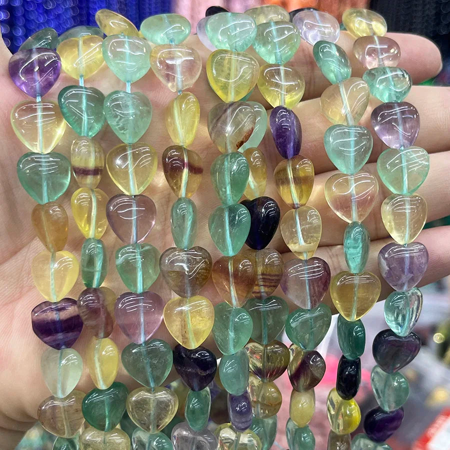 Rainbow Fluorite Heart Beads-ToShay.org