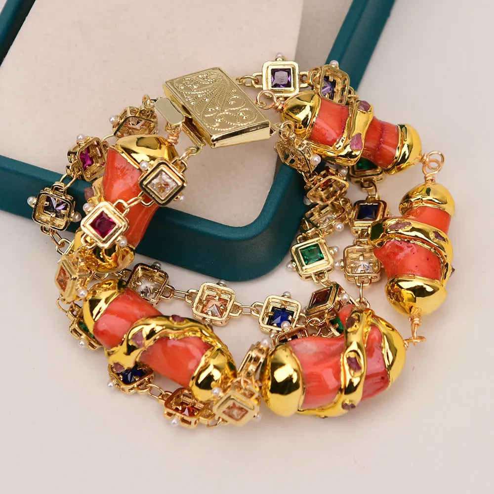 Orange Coral Crystal Bracelet-ToShay.org