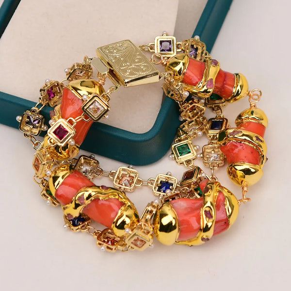 Orange Coral Crystal Bracelet-ToShay.org