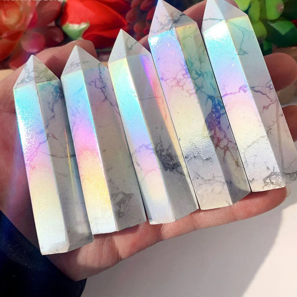 White Rainbow Aura Howlite Point-ToShay.org