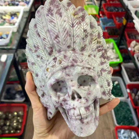 Pink Tourmaline Feather Skull-ToShay.org