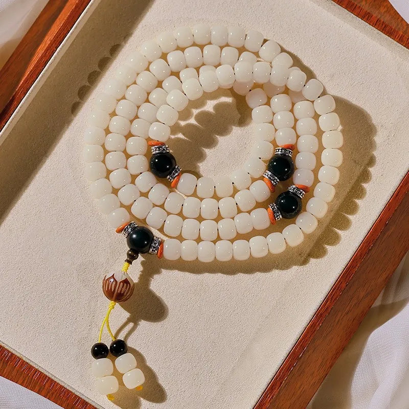 White Jade Bodhi Root Mala-ToShay.org