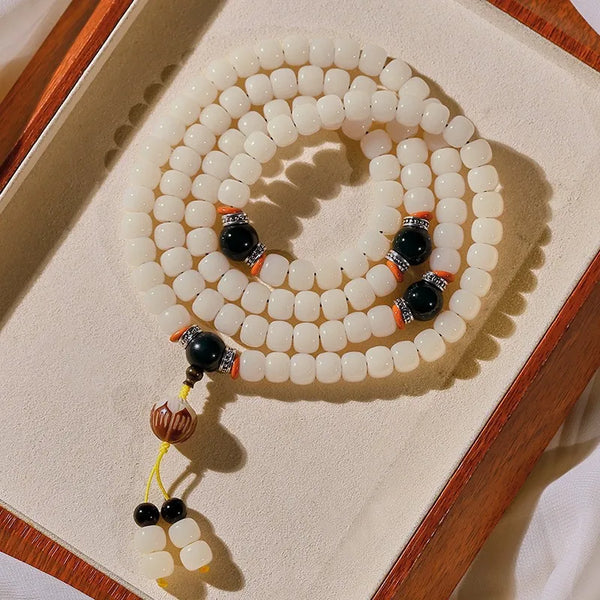 White Jade Bodhi Root Mala-ToShay.org