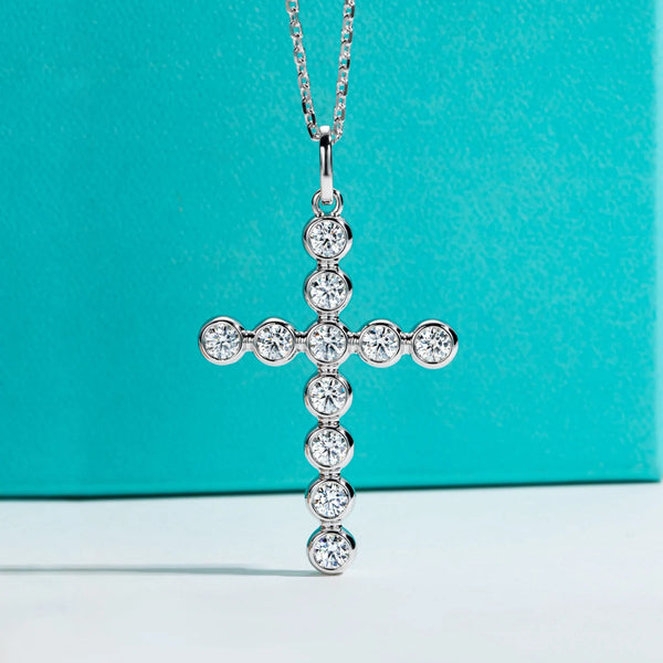 Silver Diamond Cross Pendant-ToShay.org