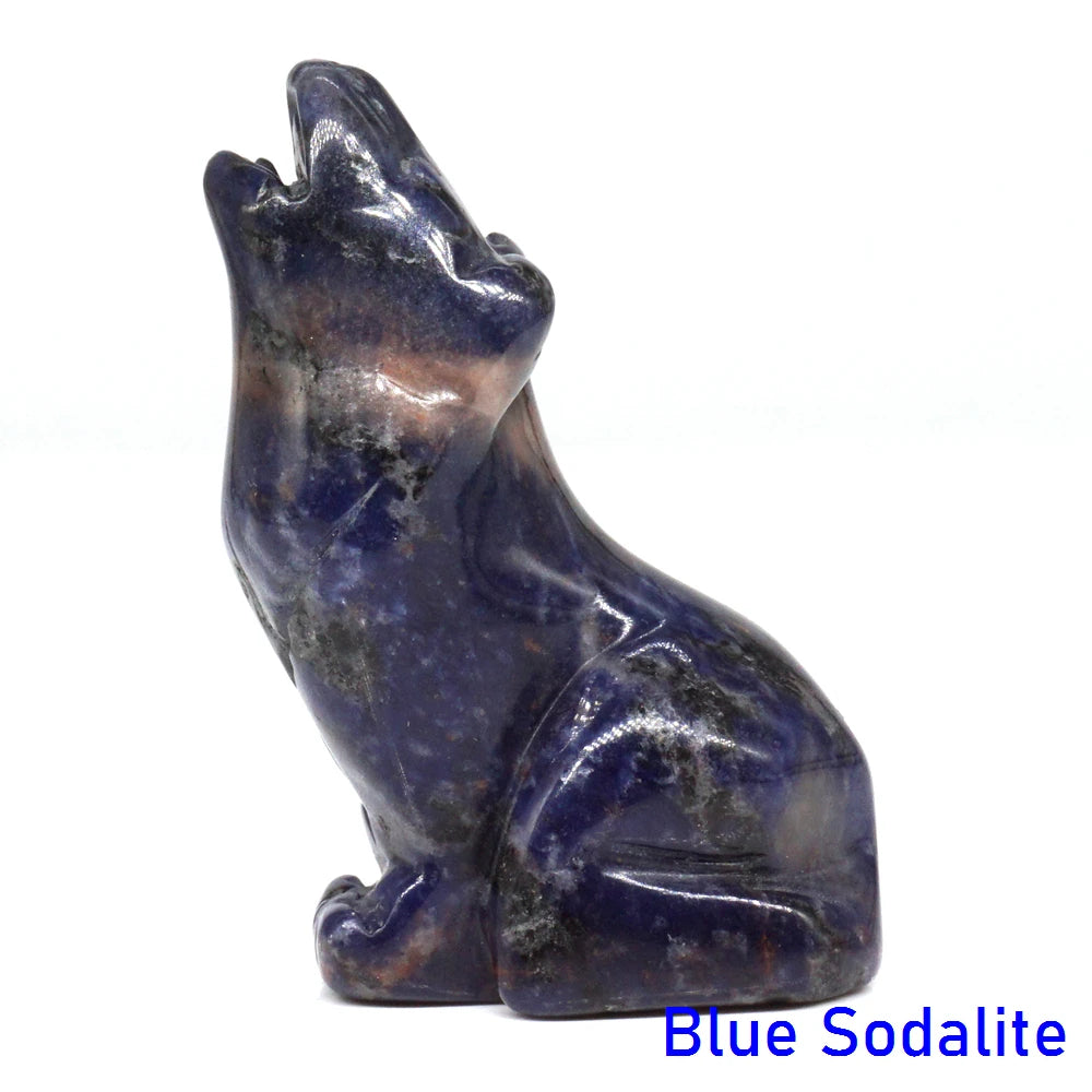 2" Wolf Statue Natural Stone Carved Figure Room Ornament Healing Crystal Reiki Animal Figurine Home Office Desktop Decoration-ToShay.org