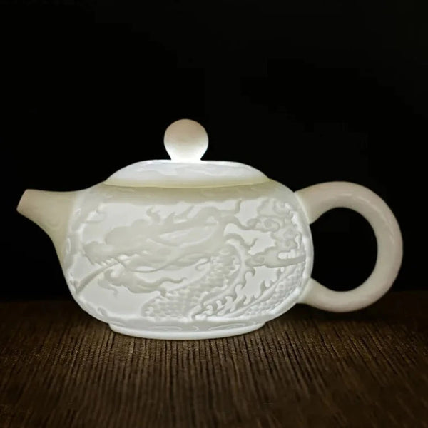 White Porcelain Dragon Tea Pot-ToShay.org