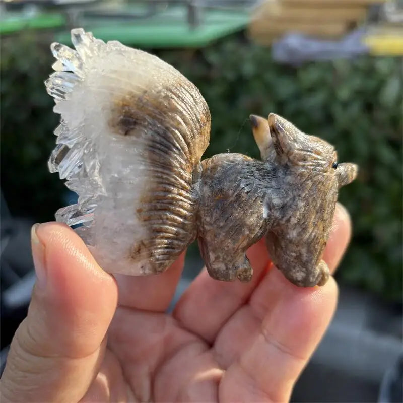Natural Crystal Quartz Nine-tailed Fox Carving Polished Powerful Animal Statue For Home Decoration Gift 1pcs-ToShay.org