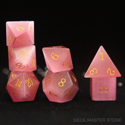 Pink Cats Eye Platonic Solid Dice-ToShay.org