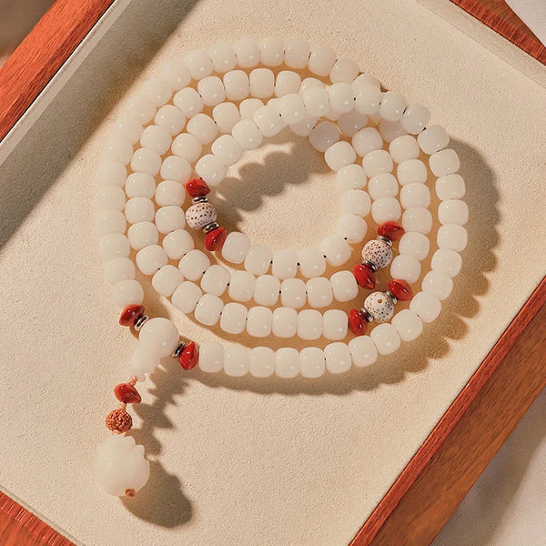 White Jade Bodhi Root Mala-ToShay.org