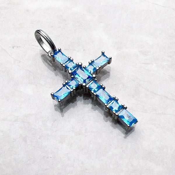 Blue Aquamarine Cross Pendant-ToShay.org