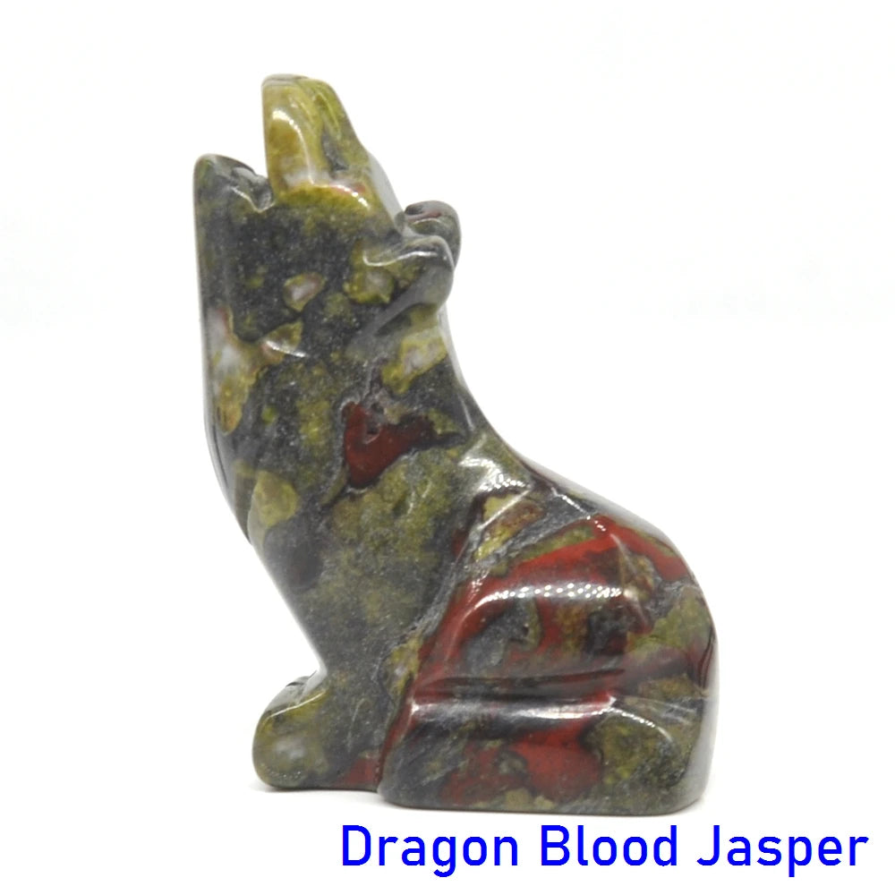 2" Wolf Statue Natural Stone Carved Figure Room Ornament Healing Crystal Reiki Animal Figurine Home Office Desktop Decoration-ToShay.org